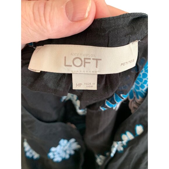 Ann Taylor Loft Petite Medium Pullover Long Sleeve Navy Blue Floral Blouse Sheer - Picture 6 of 10